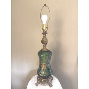 Table Lamp Green Diamond Glass Hollywood Regency MCM Antique Rose Tokyo Japan